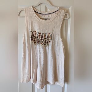 Pilcro Anthropologie Cream Tank Top with Multicolor Embroidery Size Xl